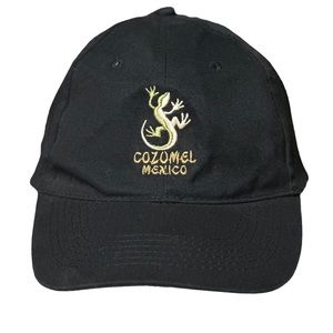 Vintage Cozumel, Mexico Embroidered Lizard DKPS Black Cap Hat Adult Unisex OS